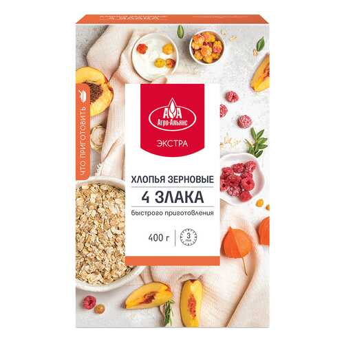 Хлопья Агро-Альянс Экстра 4 злака, 400 гр в Мария-Ра