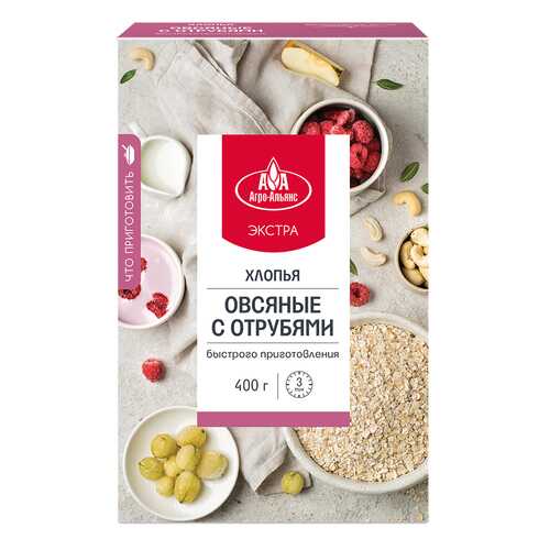 Хлопья Агро-Альянс Экстра Овсяные с отрубями, 400 гр в Мария-Ра
