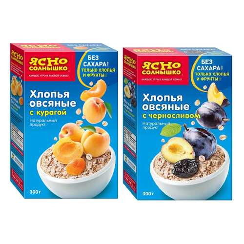 Хлопья Ясно Солнышко овсяные с курагой 300 г и с черносливом 300 г в Мария-Ра