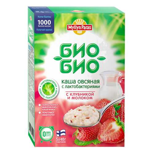 Каша Myllyn Paras овсяная с клубникой и молоком 200г 5*40г в Мария-Ра