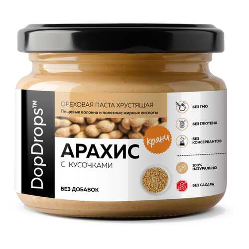 Арахисовая паста хрустящая DopDrops Кранч без добавок 250г в Мария-Ра