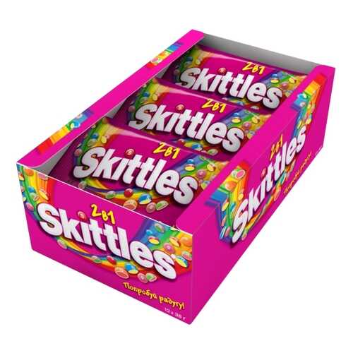 Освежающие конфеты Skittles 2в1 38 г 12 штук в Мария-Ра