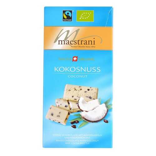 Шоколад белый с кокосом и кусочками какао-бобов, Maestrani, 80 г, Швейцария в Мария-Ра