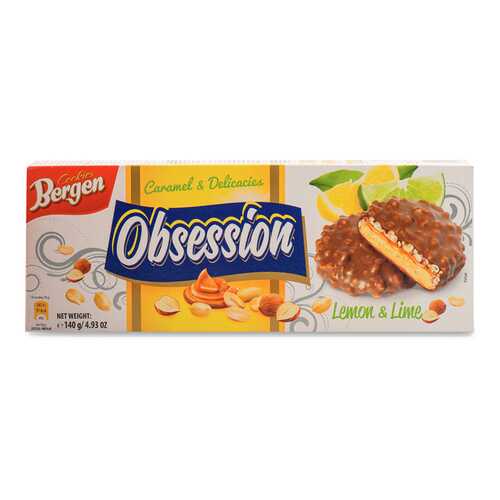 Печенье Bergen Obsession лимонное с карамелью, сухофруктами и орехами в шоколаде 140 г в Мария-Ра