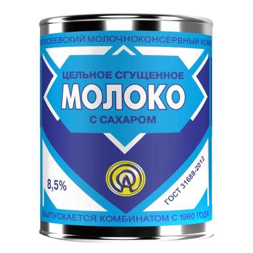 Молоко цельное сгущенное Алексеевское 8.5% с сахаром гост 380 г в Мария-Ра